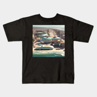 A Retro-Futuristic image of a Califonia Beach City Kids T-Shirt